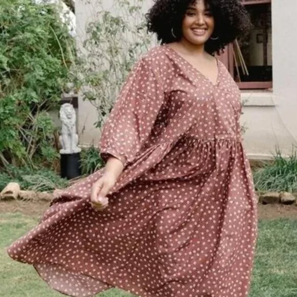 TRADLANDS brown/flower dress with pockets - Picture 1 of 5